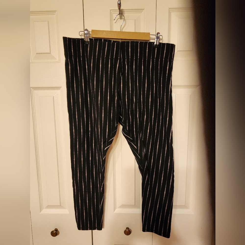 Mixit Women's Black Pants with White Pinstripes. Stretchy